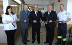 FROM LEFT: Nurse Janine Ryan, Cumberland DHA CEO Bruce Quigley, Premier Darrell Dexter, Cumberland Health Authority Board chair Bruce Saunders and paramedic Kristopher Mollon cut the ribbon at the opening of the Springhill All Saints Collaborative Emergency Centre.