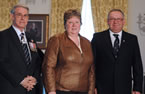 Maureen MacDonald, the province's first woman Finance Minister, with Premier Darrell Dexter and Lt.-Gov. John James Grant.