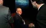 Premier Darrell Dexter shakes Halifax Regional Municipality Mayor Peter Kelly's hand at the Nova Centre announcement.
