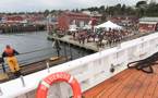 A view of the crowd on the desk from the deck of Bluenose II during relaunch.