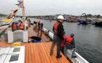 Staff aboard Bluenose II during the relaunch.