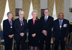 Alexa Ann McDonough, Silver Donald Cameron, Gay Dennis, on behalf of Graham Dennis, Herbert Morgan, on behalf of Robert James Morgan, and Bridglal Pachai at the Order of Nova Scotia ceremony.