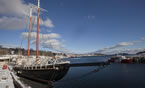 The Bluenose II is tied up at the wharf at the Lunenburg Foundry where it continues to have a refit.