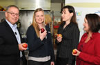 From left, Premier Darrell Dexter chats with Erica Savage, dietitian, Leanne Rooke, director of food services, and Cathy Burgess, general manager at Cole Harbour Place.