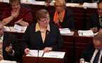 Finance Minister Maureen MacDonald pauses during her budget address.