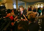 Premier Stephen McNeil is scrummed by media.