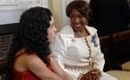 Cellist Maia Bruce chats with Lt.-Gov. Mayann Francis after her performance at the ceremony.