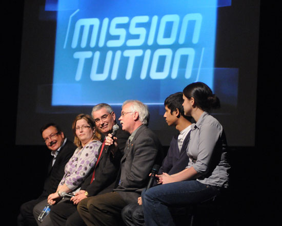 Mission Tuition Launch panel members Stuart Gourley, Senior Executive Director from the Nova Scotia Department of Labour and Workforce Development; Andrea Young, Medmira; Pat Ryan, NSBI; Gary Walker, Halifax West High School Principal; Tayte Willows and Nabhan Chowdury, Co-Student Council Presidents of Halifax West High School