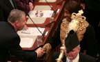 Lt.-Gov. Mayann Francis shakes Premier Darrell Dexter's hand after reading the speech from the throne to open the second session of the 61st General Assembly of Nova Scotia.