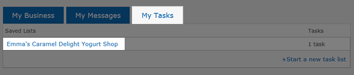 Start or Grow My Business Tool - Saved list access from "My Task"